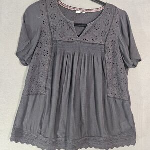 Knox Rose Women Medium Peasant Cottagecore Shirt Textured Embroidery Gray